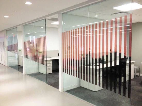 coworking space frosted glass installation