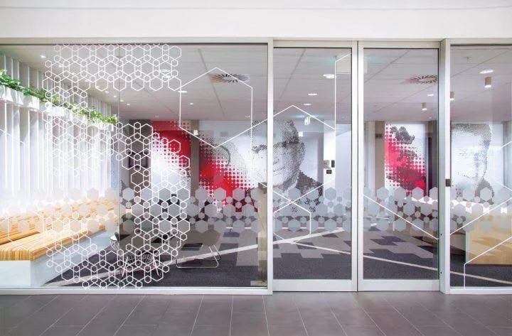 fosted glass film near the workout area