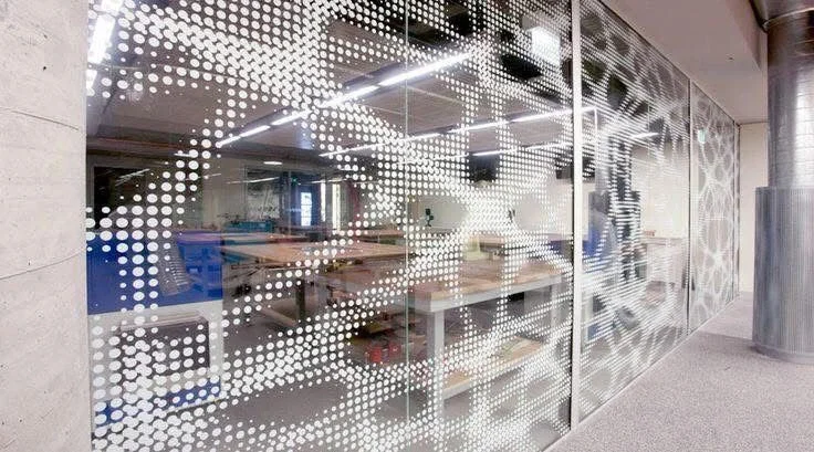frosted glass film partition at office