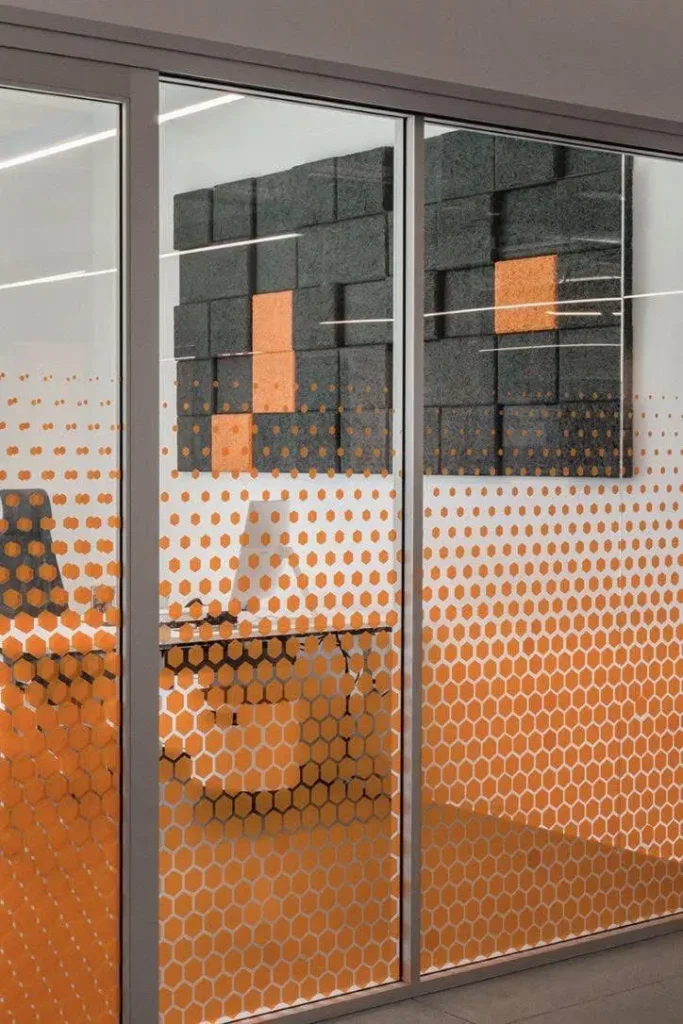 frosted glass installation at a co working space