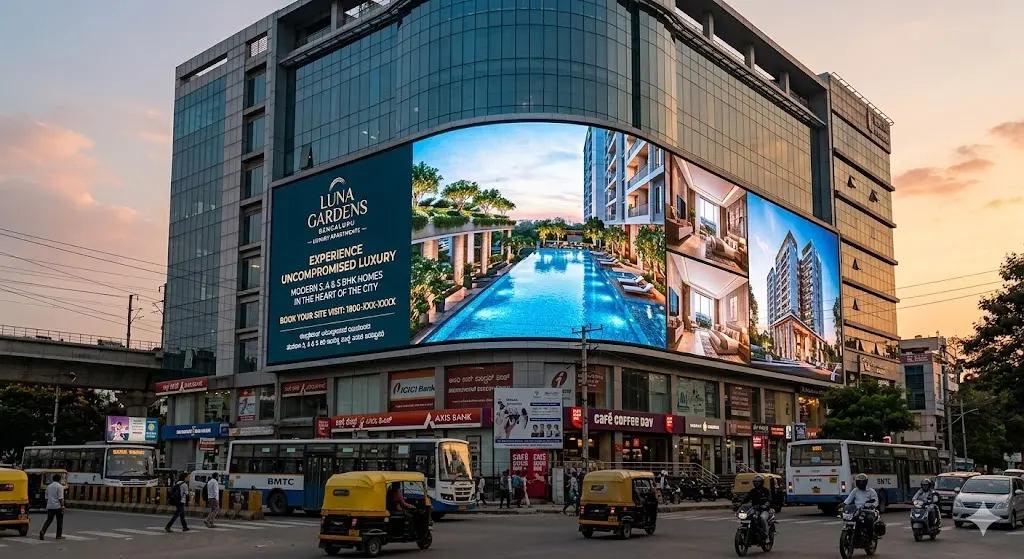 led video hoarding on a building in bangalore by sign boards maker